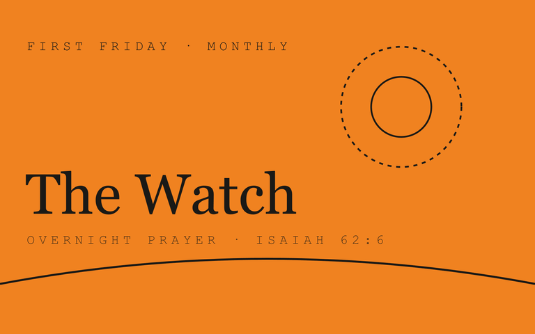 "The Watch — Overnight Prayer" event artwork (DEV EXAMPLE — brand-system art)