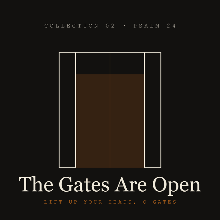 "The Gates Are Open" series artwork (DEV EXAMPLE — brand-system cover, see docs/09)
